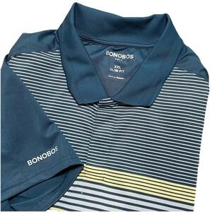 Bonobos Mens Golf XXL Blue Polo Shirt Slim Fit Striped Short Sleeve NWOT Stretch
